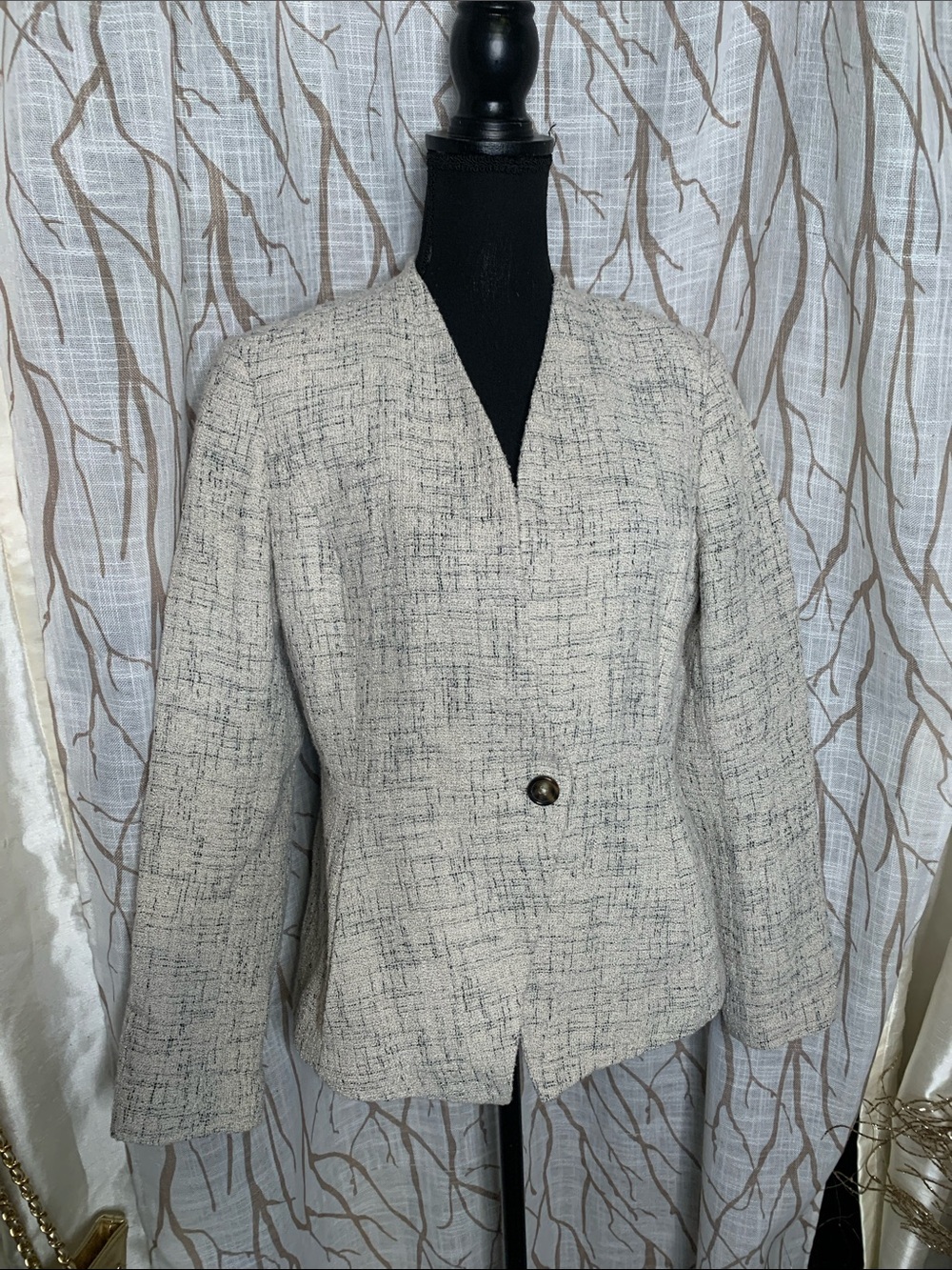 Women's Donna Karen Cream Textured Single-Button Jacket